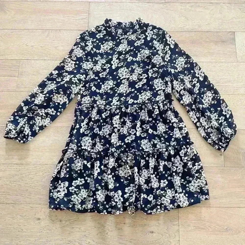 Showpo. floral ruffle dress navy blue size us 6